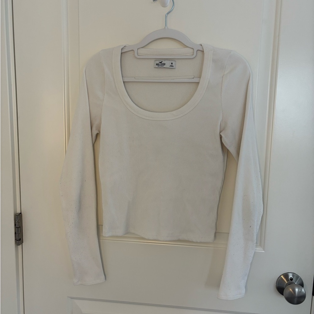 Hollister Cream Ribbed Long Sleeve Top